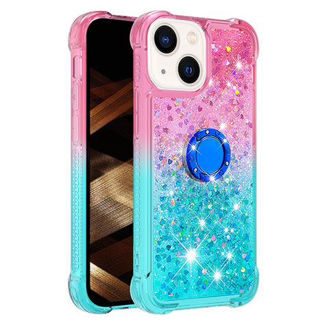 Custodia Silicone Cover Morbida Bling-Bling con Anello Supporto S02 per Apple iPhone 14 Plus Rosa