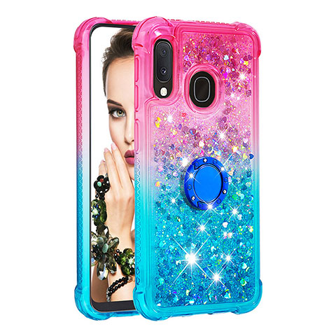 Custodia Silicone Cover Morbida Bling-Bling con Anello Supporto S02 per Samsung Galaxy A20e Rosa