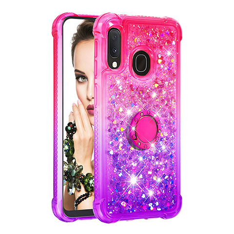 Custodia Silicone Cover Morbida Bling-Bling con Anello Supporto S02 per Samsung Galaxy A20e Rosa Caldo