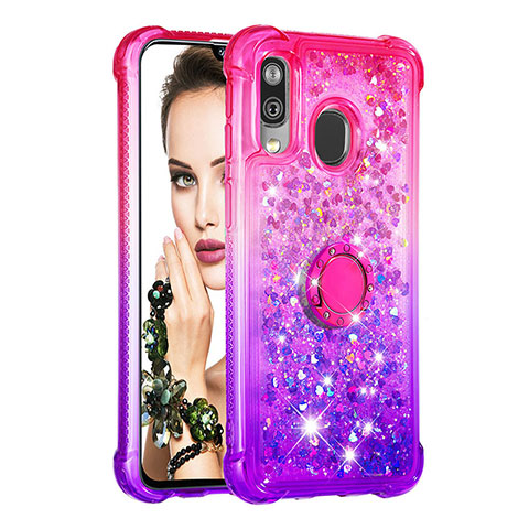 Custodia Silicone Cover Morbida Bling-Bling con Anello Supporto S02 per Samsung Galaxy A40 Rosa Caldo