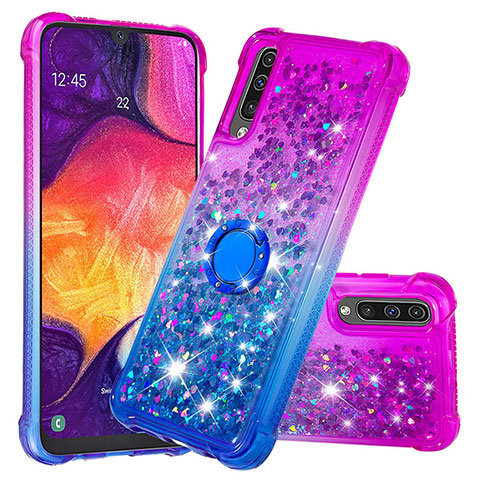 Custodia Silicone Cover Morbida Bling-Bling con Anello Supporto S02 per Samsung Galaxy A50S Viola