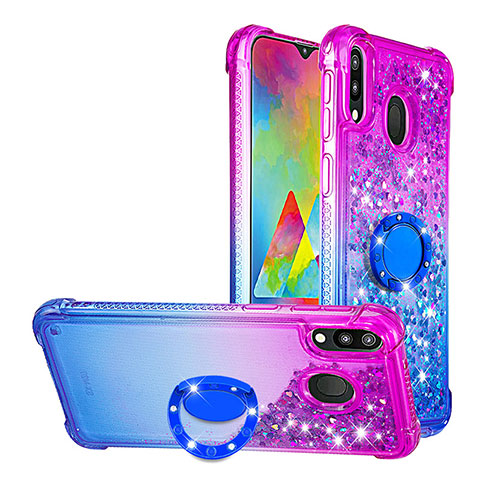 Custodia Silicone Cover Morbida Bling-Bling con Anello Supporto S02 per Samsung Galaxy M20 Viola