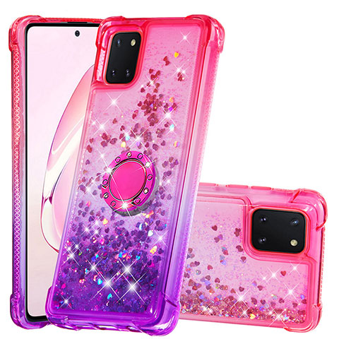 Custodia Silicone Cover Morbida Bling-Bling con Anello Supporto S02 per Samsung Galaxy Note 10 Lite Rosa Caldo