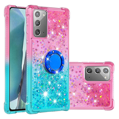 Custodia Silicone Cover Morbida Bling-Bling con Anello Supporto S02 per Samsung Galaxy Note 20 5G Rosa