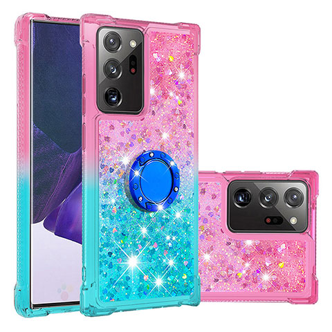 Custodia Silicone Cover Morbida Bling-Bling con Anello Supporto S02 per Samsung Galaxy Note 20 Ultra 5G Rosa