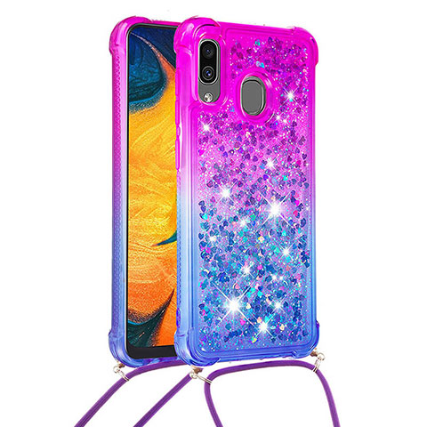 Custodia Silicone Cover Morbida Bling-Bling con Cinghia Cordino Mano S01 per Samsung Galaxy A30 Viola