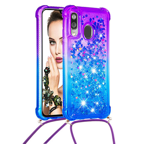 Custodia Silicone Cover Morbida Bling-Bling con Cinghia Cordino Mano S01 per Samsung Galaxy A40 Viola