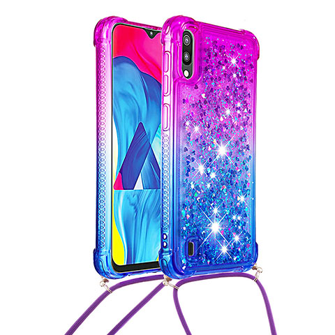 Custodia Silicone Cover Morbida Bling-Bling con Cinghia Cordino Mano S01 per Samsung Galaxy M10 Viola