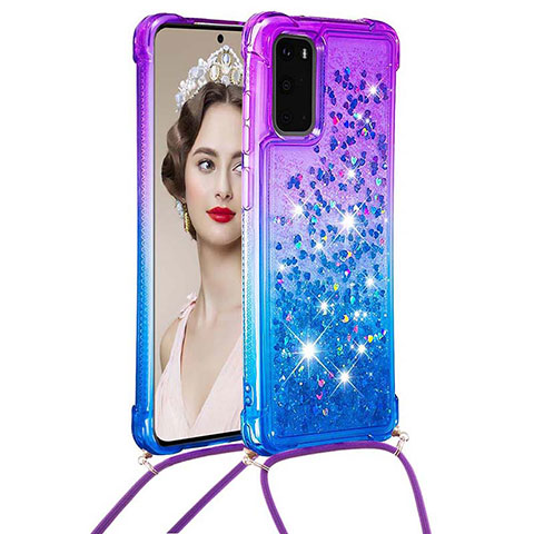 Custodia Silicone Cover Morbida Bling-Bling con Cinghia Cordino Mano S01 per Samsung Galaxy S20 5G Viola