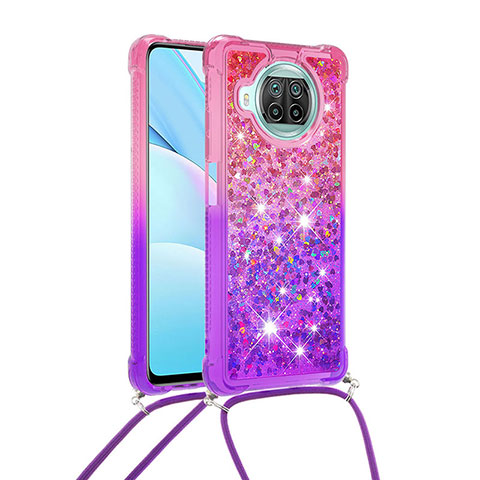 Custodia Silicone Cover Morbida Bling-Bling con Cinghia Cordino Mano S01 per Xiaomi Mi 10T Lite 5G Rosa Caldo