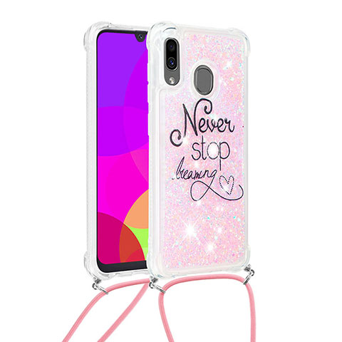 Custodia Silicone Cover Morbida Bling-Bling con Cinghia Cordino Mano S02 per Samsung Galaxy A30 Multicolore