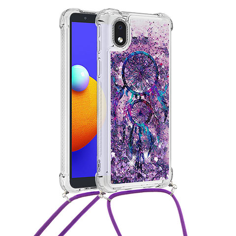 Custodia Silicone Cover Morbida Bling-Bling con Cinghia Cordino Mano S02 per Samsung Galaxy M01 Core Viola