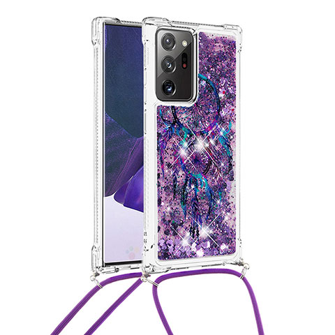 Custodia Silicone Cover Morbida Bling-Bling con Cinghia Cordino Mano S02 per Samsung Galaxy Note 20 Ultra 5G Viola