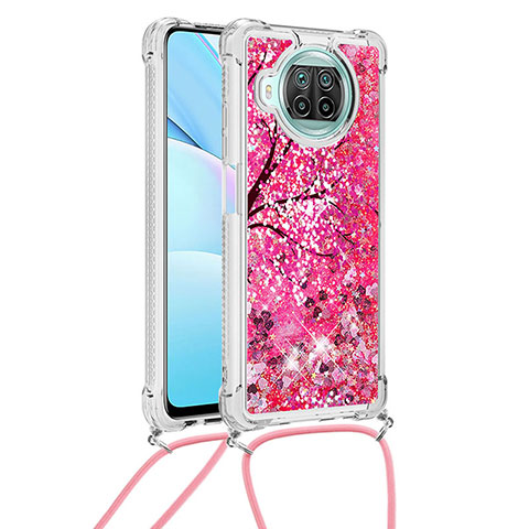 Custodia Silicone Cover Morbida Bling-Bling con Cinghia Cordino Mano S02 per Xiaomi Mi 10T Lite 5G Rosa Caldo