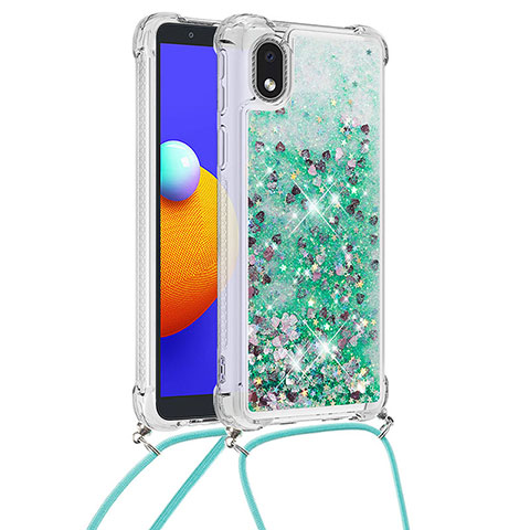 Custodia Silicone Cover Morbida Bling-Bling con Cinghia Cordino Mano S03 per Samsung Galaxy M01 Core Verde