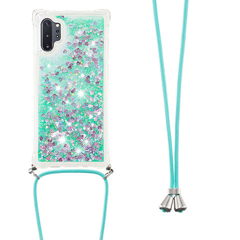 Custodia Silicone Cover Morbida Bling-Bling con Cinghia Cordino Mano S03 per Samsung Galaxy Note 10 Plus 5G Verde