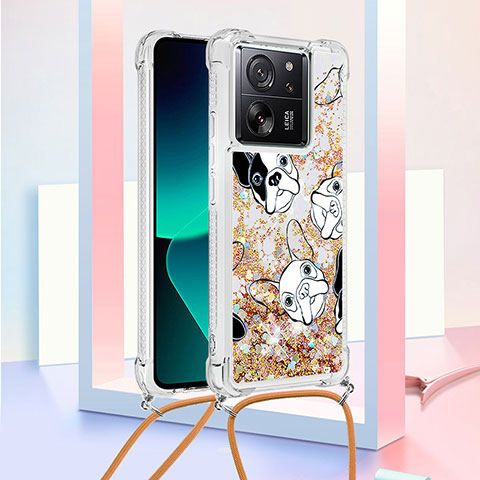 Custodia Silicone Cover Morbida Bling-Bling con Cinghia Cordino Mano YB3 per Xiaomi Mi 13T 5G Oro