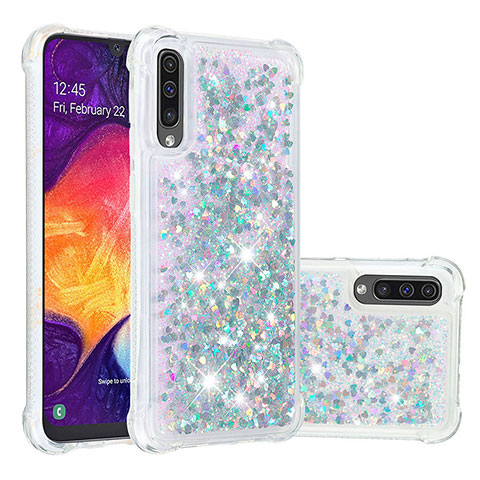 Custodia Silicone Cover Morbida Bling-Bling S01 per Samsung Galaxy A50S Argento