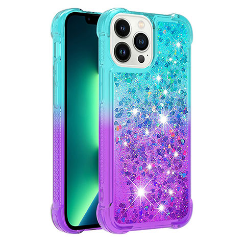 Custodia Silicone Cover Morbida Bling-Bling S02 per Apple iPhone 13 Pro Cielo Blu