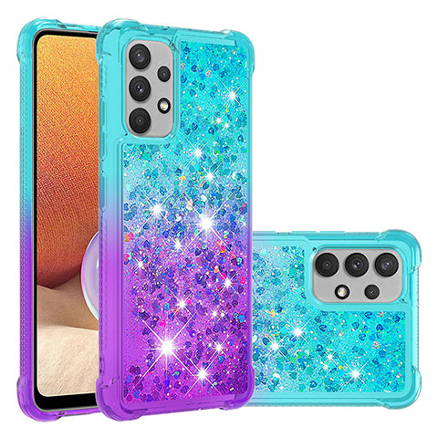 Custodia Silicone Cover Morbida Bling-Bling S02 per Samsung Galaxy A32 5G Cielo Blu