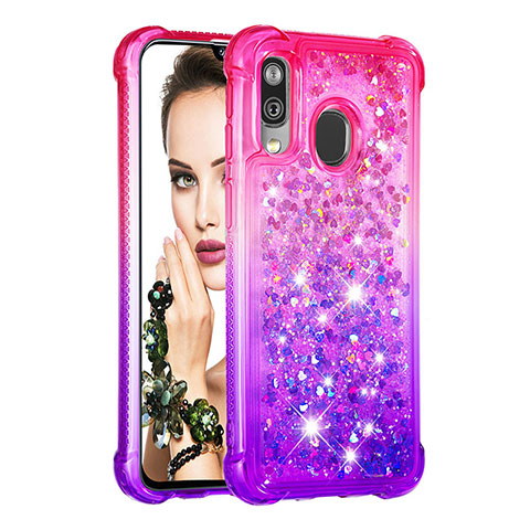 Custodia Silicone Cover Morbida Bling-Bling S02 per Samsung Galaxy A40 Rosa Caldo