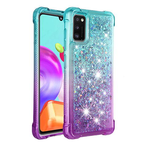 Custodia Silicone Cover Morbida Bling-Bling S02 per Samsung Galaxy A41 Cielo Blu