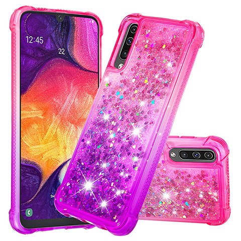 Custodia Silicone Cover Morbida Bling-Bling S02 per Samsung Galaxy A50S Rosa Caldo