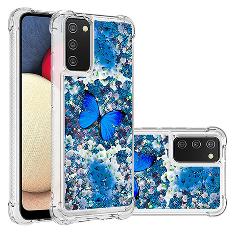 Custodia Silicone Cover Morbida Bling-Bling S03 per Samsung Galaxy A02s Blu