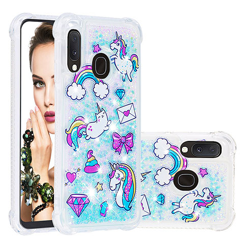 Custodia Silicone Cover Morbida Bling-Bling S03 per Samsung Galaxy A20e Cielo Blu