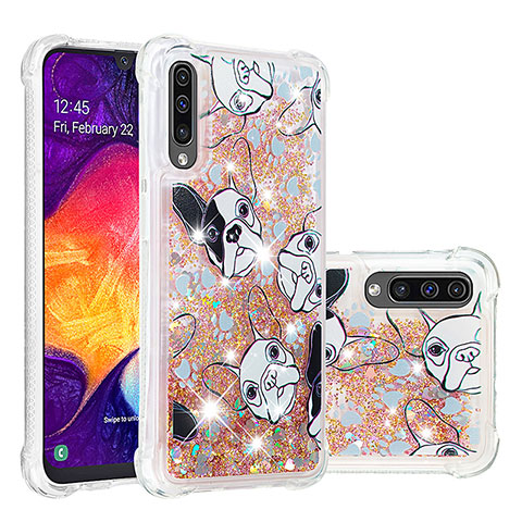 Custodia Silicone Cover Morbida Bling-Bling S03 per Samsung Galaxy A50S Oro