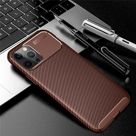 Custodia Silicone Cover Morbida Spigato per Apple iPhone 12 Pro Marrone