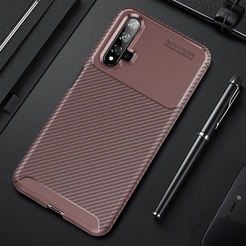 Custodia Silicone Cover Morbida Spigato per Huawei Nova 5 Marrone