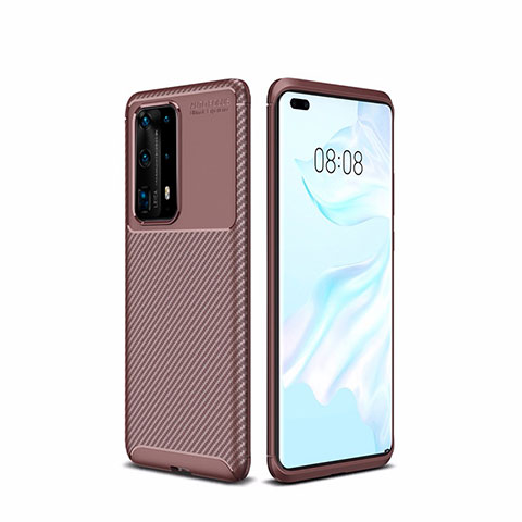 Custodia Silicone Cover Morbida Spigato per Huawei P40 Pro+ Plus Marrone