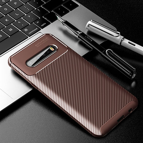 Custodia Silicone Cover Morbida Spigato per LG V60 ThinQ 5G Marrone