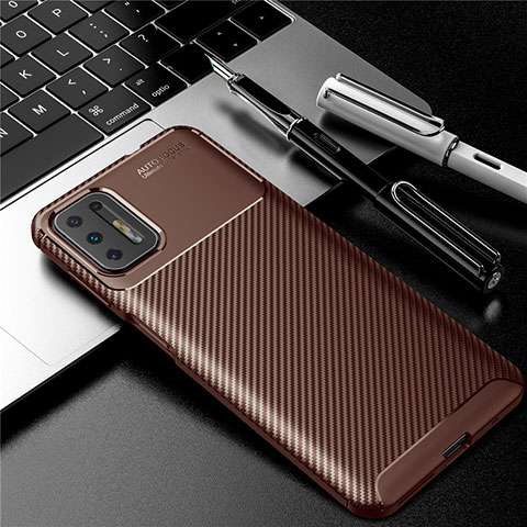 Custodia Silicone Cover Morbida Spigato per Motorola Moto G9 Plus Marrone