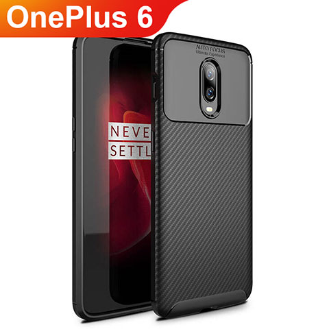 Custodia Silicone Cover Morbida Spigato per OnePlus 6 Nero