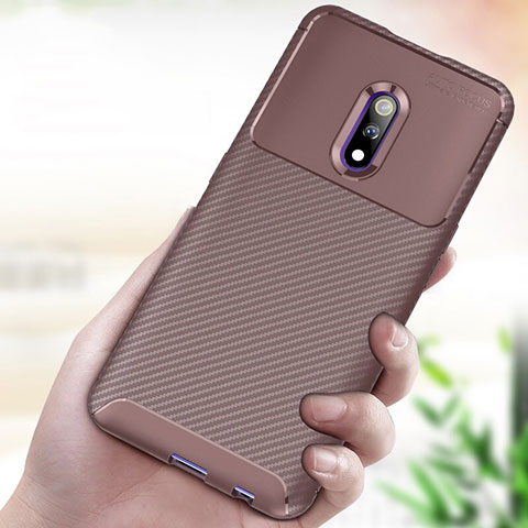 Custodia Silicone Cover Morbida Spigato per Oppo Realme X Marrone