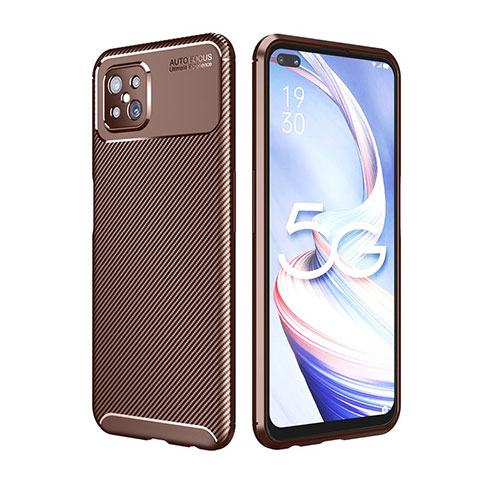 Custodia Silicone Cover Morbida Spigato per Oppo Reno4 Z 5G Marrone