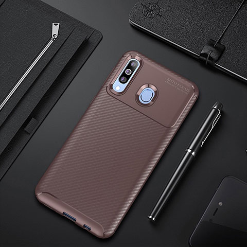 Custodia Silicone Cover Morbida Spigato per Samsung Galaxy A60 Marrone