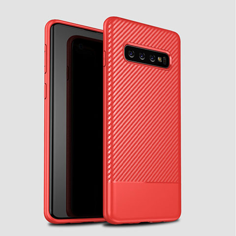 Custodia Silicone Cover Morbida Spigato per Samsung Galaxy S10 Plus Rosso