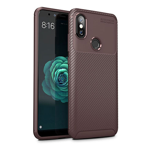 Custodia Silicone Cover Morbida Spigato per Xiaomi Redmi 6 Pro Marrone