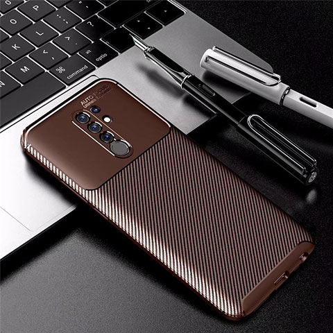 Custodia Silicone Cover Morbida Spigato per Xiaomi Redmi 9 Prime India Marrone