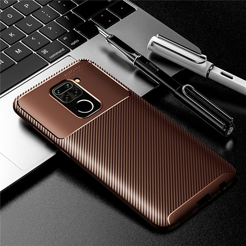 Custodia Silicone Cover Morbida Spigato per Xiaomi Redmi Note 9 Marrone