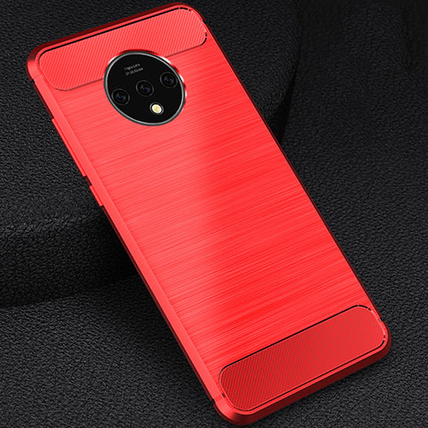 Custodia Silicone Cover Morbida Spigato S01 per OnePlus 7T Rosso