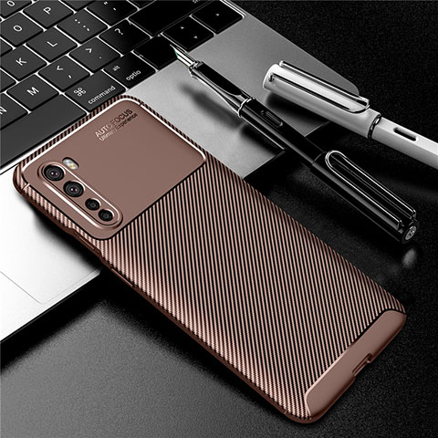 Custodia Silicone Cover Morbida Spigato S01 per OnePlus Nord Marrone