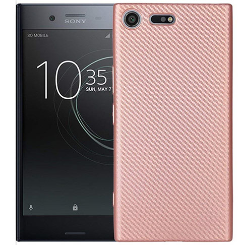 Custodia Silicone Cover Morbida Spigato S01 per Sony Xperia XZ1 Compact Oro Rosa