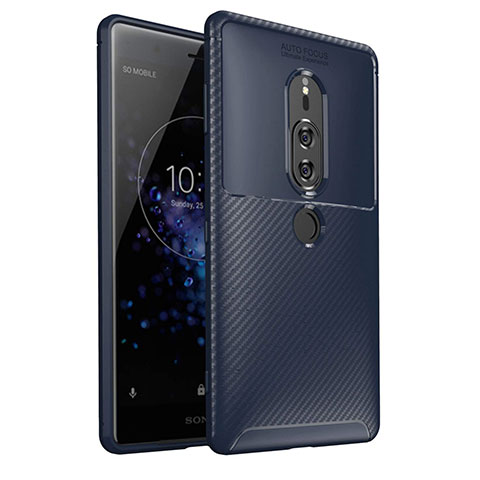 Custodia Silicone Cover Morbida Spigato S01 per Sony Xperia XZ2 Premium Blu