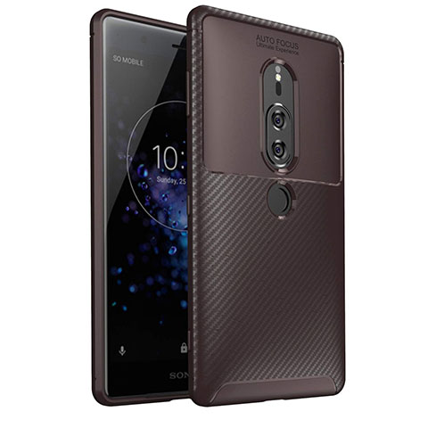 Custodia Silicone Cover Morbida Spigato S01 per Sony Xperia XZ2 Premium Marrone