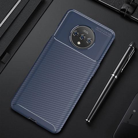 Custodia Silicone Cover Morbida Spigato Y02 per OnePlus 7T Blu