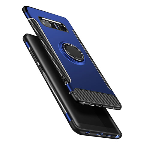 Custodia Silicone e Plastica Opaca con Anello Supporto A01 per Samsung Galaxy Note 8 Duos N950F Blu